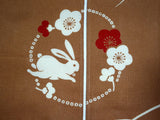 Kyoto Noren (Doorway curtain) 85 cm X 150 cm  - Rabbit & Flower  (Beige) - Free Shipping