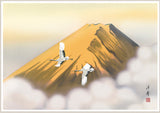 Sankoh Framed Mt. Fuji - G4-BF013L - Ogon Fuji (Golden Mt. Fuji & pair of cranes)