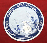 Maruwa - Rabbit picture-painted plate (Vermilion)　伊万里 綿風呂敷 約100cm 【うさぎ絵皿】朱 - Furoshiki (Japanese Wrapping Cloth) 100 x 100 cm