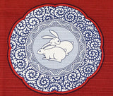 Maruwa - Imari Komon Ezara Vermilion 伊万里 綿 風呂敷 約100cm 【小紋絵皿】朱　- Furoshiki 100 x 100 cm