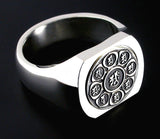Saito - Mandala on Lotus flower Crest Emblem (Silver 950) on Seal Stand Silver Ring