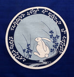 Maruwa - Rabbit picture-painted plate (Navy)　伊万里 綿風呂敷 約100cm 【うさぎ絵皿】　紺　 - Furoshiki (Japanese Wrapping Cloth) 100 x 100 cm