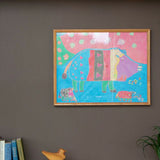 Art Brut - Inoshishi no kodomotachi (Wild boar children) pink blue いのししの子どもたち - Furoshiki   50 x 50 cm