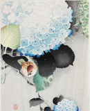 Ohara  Koson - Ajisai ni suzume  (Sparrow on Hydrangea) - Free Shipping