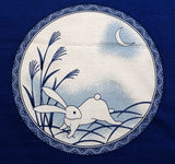 Maruwa - Rabbit picture-painted plate (Navy)　伊万里 綿風呂敷 約100cm 【うさぎ絵皿】　紺　 - Furoshiki (Japanese Wrapping Cloth) 100 x 100 cm