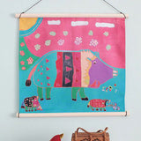 Art Brut - Inoshishi no kodomotachi (Wild boar children) pink blue いのししの子どもたち - Furoshiki   50 x 50 cm
