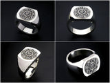 Saito - The Mandala on Lotus flower Crest Emblem (Silver 950) on Seal Stand Silver Ring