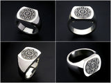 Saito - Mandala on Lotus flower Crest Emblem (Silver 950) on Seal Stand Silver Ring