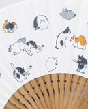 Traditional handcrafted Kyoto Sensu - Utagawa Hiroshige - Cats - White