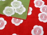 Isamonyou -  Double-Sided Dyeing Plum R&G チーフ 伊砂文様 両面 梅 アカ/グリーン - Furoshiki (Japanese Wrapping Cloth)