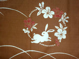 Kyoto Noren (Doorway curtain) 85 cm X 150 cm  - Rabbit & Flower  (Beige) - Free Shipping