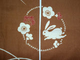 Kyoto Noren (Doorway curtain) 85 cm X 150 cm  - Rabbit & Flower  (Beige) - Free Shipping