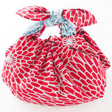 Isamonyou -  Double-Sided Dyeing Kiku (Chrysanthemum) Red/Light Blue - Furoshiki (Japanese Wrapping Cloth) 48 x 48 cm