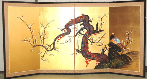 TOMINAGA JYUHO - Japanese Traditional Hand Paint Byobu (Gold Leaf Folding Screen) - X128 - Free Shipping