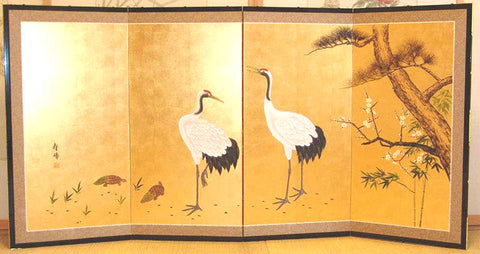 Tominaga Jyuho - Japanese Traditional Hand Paint Byobu (Gold Leaf Folding Screen) - X115 - Free Shipping