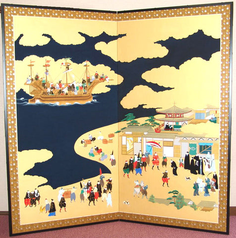 Matsui Shoun - Japanese Traditional Hand Paint Byobu (Gold Silk Folding Screen) - X171 - Free Shipping