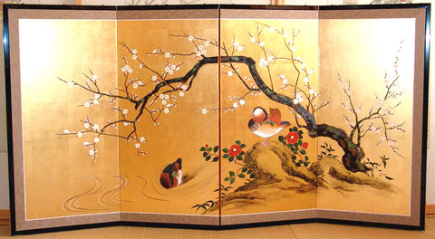 Tominaga Jyuho - Japanese Traditional Hand Paint Byobu (Gold Leaf Folding Screen) - X112 - Free Shipping