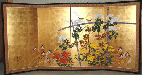 Tominaga Jyuho - Japanese Traditional Hand Paint Byobu (Gold Leaf Folding Screen) - X108 - Free Shipping