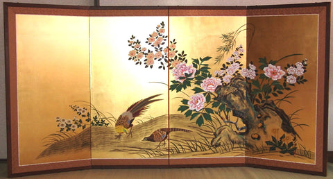 Tominaga Jyuho - Japanese Traditional Hand Paint Byobu (Gold Leaf Folding Screen) - X107 - Free Shipping