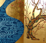 Tominaga Jyuho - Japanese Traditional Hand Paint Byobu (Gold Leaf Folding Screen) - X113 - Free Shipping