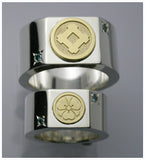 Saito - 18Kt Gold Family Crest with two diamonds Silver Ring (Silver 925)