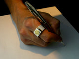 Saito - 18Kt Gold Family Crest with two diamonds Silver Ring (Silver 925)