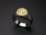 Saito - Egyptian motif  ANKH LOOP CROSS - Strength and Health  18Kt emblem Amulet Silver Ring