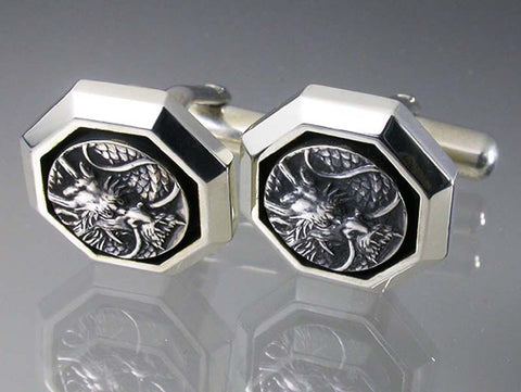 Saito - Dragon Crest Emblem Silver Cuffs (Silver 950)